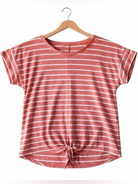 Talbots Coral/White Stripe Front Tie Tee